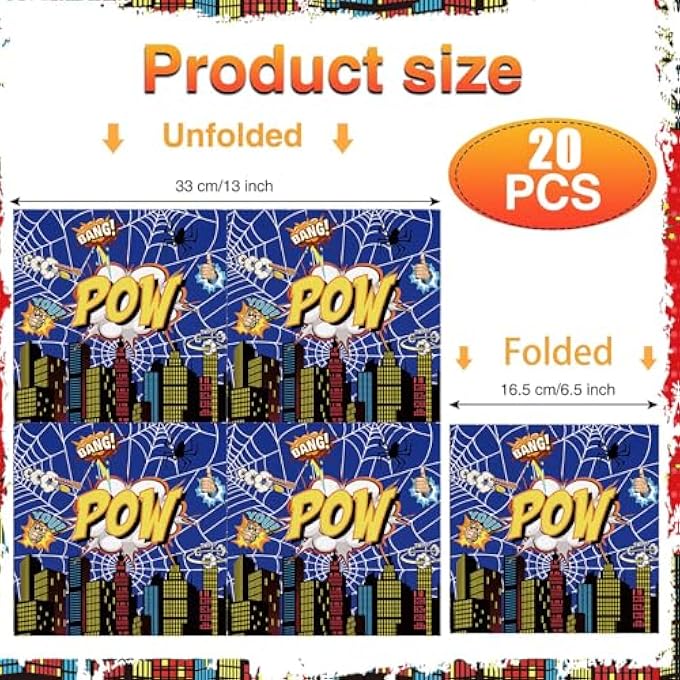 SPIDER WEB DECORATIVE NAPKINS, PACK OF 20 SPIDER NAPKINS, CHILDREN'S BIRTHDAY, SUPERHERO BIRTHDAY, BLUE RED GHOST SPIDER THEME PAPER NAPKINS, FOR SPIDER PARTY, BIRTHDAY DECORATION, HALLOWEEN - Image 3